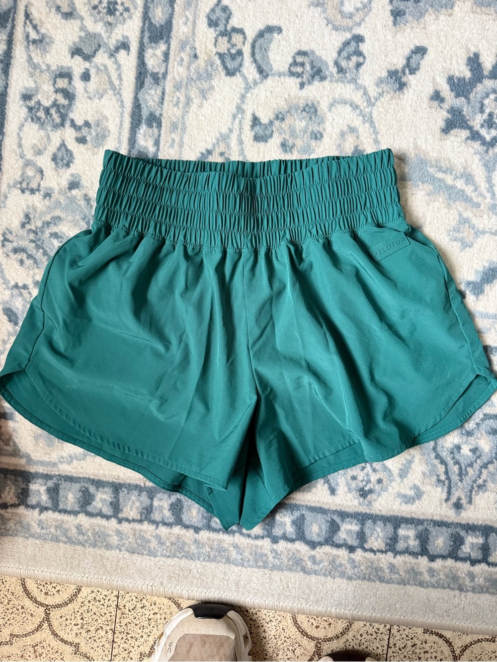 Peloton Teal Women's Athletic Shorts with Smocked Waist